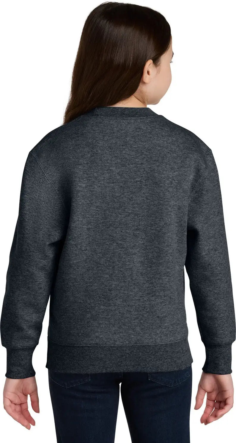 Port & Company Pc78ypkt co Youth Core Fleece Crewneck Pocket Sweatshirt - Dark Heather Gray