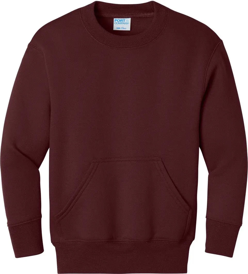 Port & Company Pc78ypkt co Youth Core Fleece Crewneck Pocket Sweatshirt - Maroon