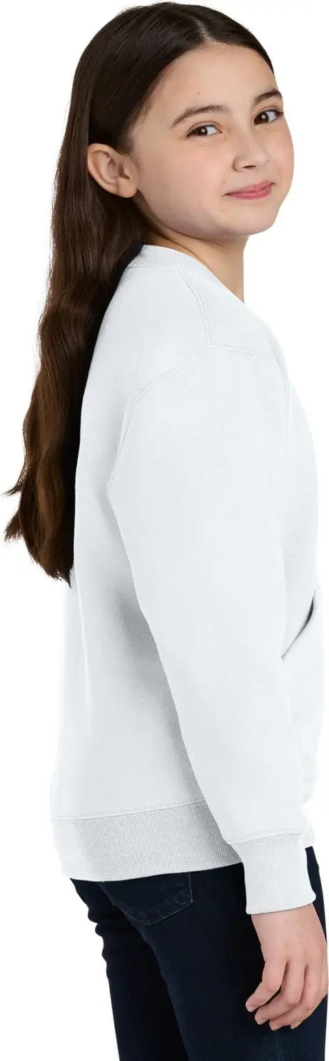 Port & Company Pc78ypkt co Youth Core Fleece Crewneck Pocket Sweatshirt - White