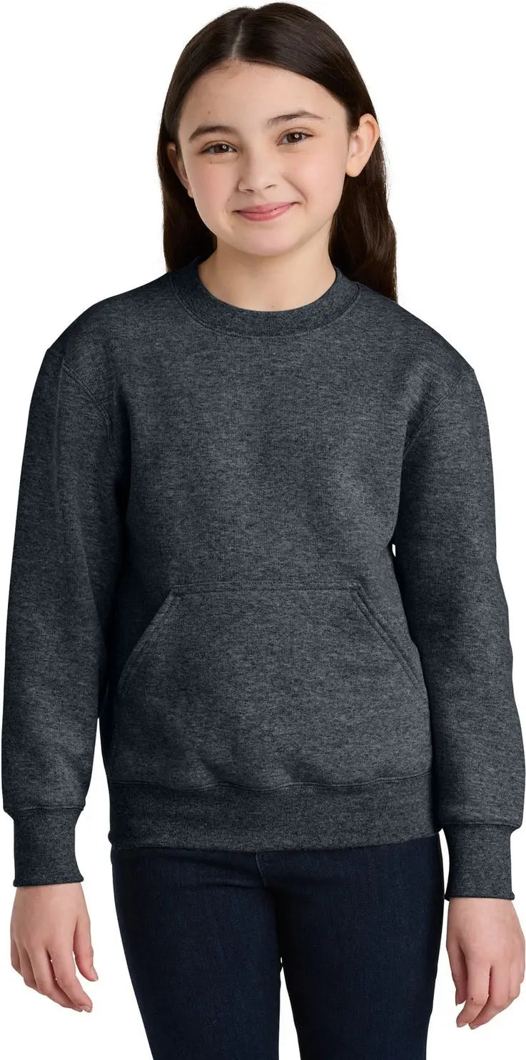 Port & Company Pc78ypkt co Youth Core Fleece Crewneck Pocket Sweatshirt - Dark Heather Gray - Xs