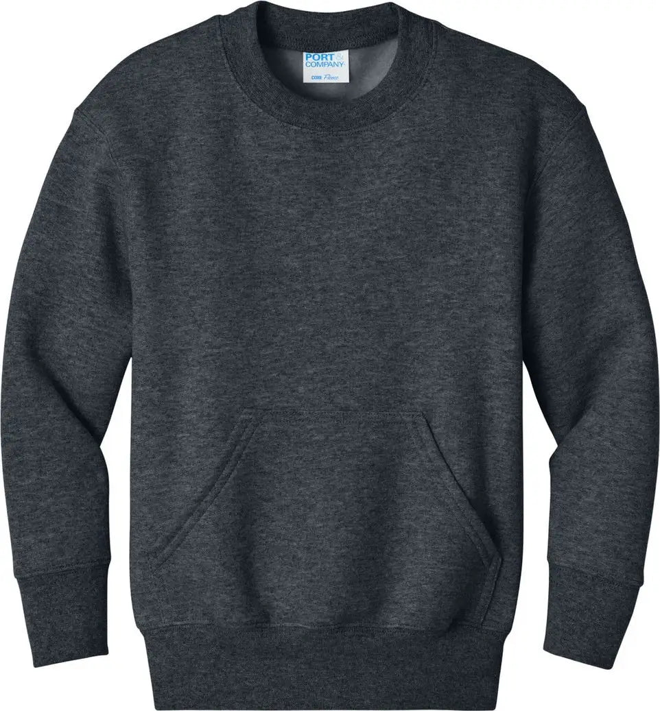 Port & Company Pc78ypkt co Youth Core Fleece Crewneck Pocket Sweatshirt - Dark Heather Gray