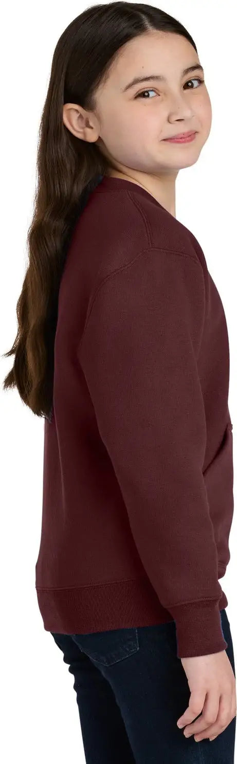 Port & Company Pc78ypkt co Youth Core Fleece Crewneck Pocket Sweatshirt - Maroon