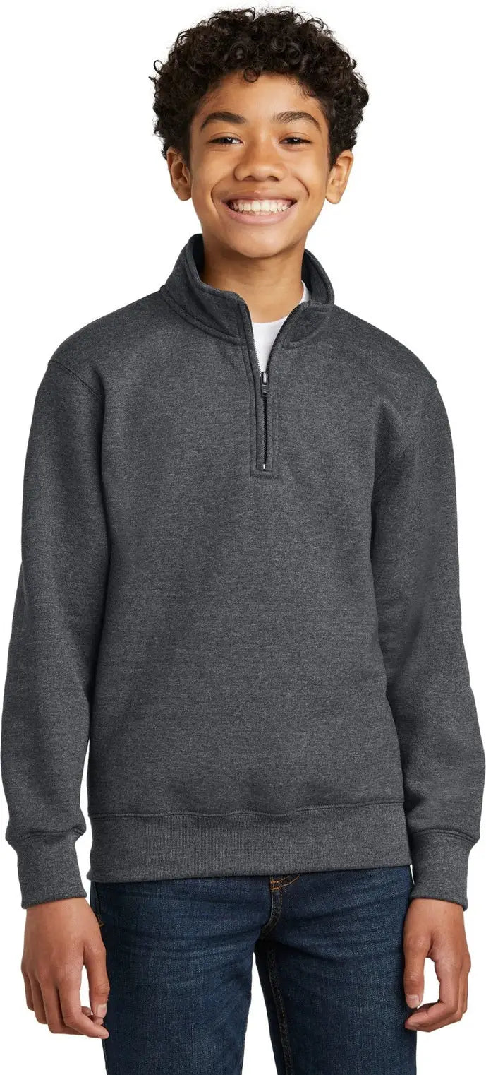 Port & Company Pc78yq co Youth Core Fleece 1/4-zip Pullover Sweatshirt - Dark Heather Gray - Xs