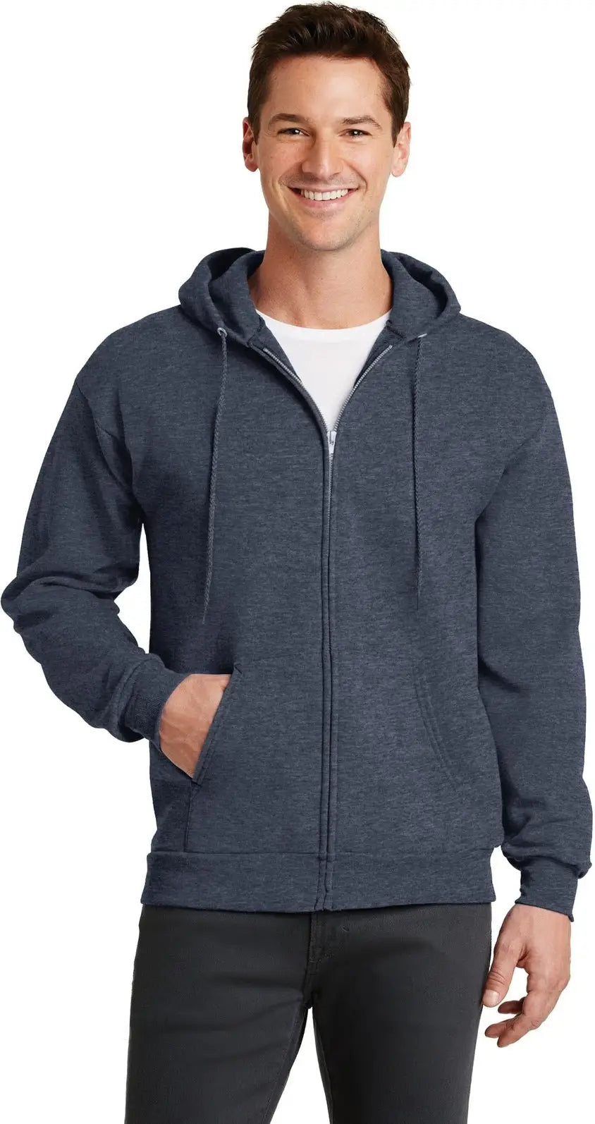 Port & Company Pc78zh co Core Fleece Full-zip Hooded Sweatshirt - Heather Navy - Adult s