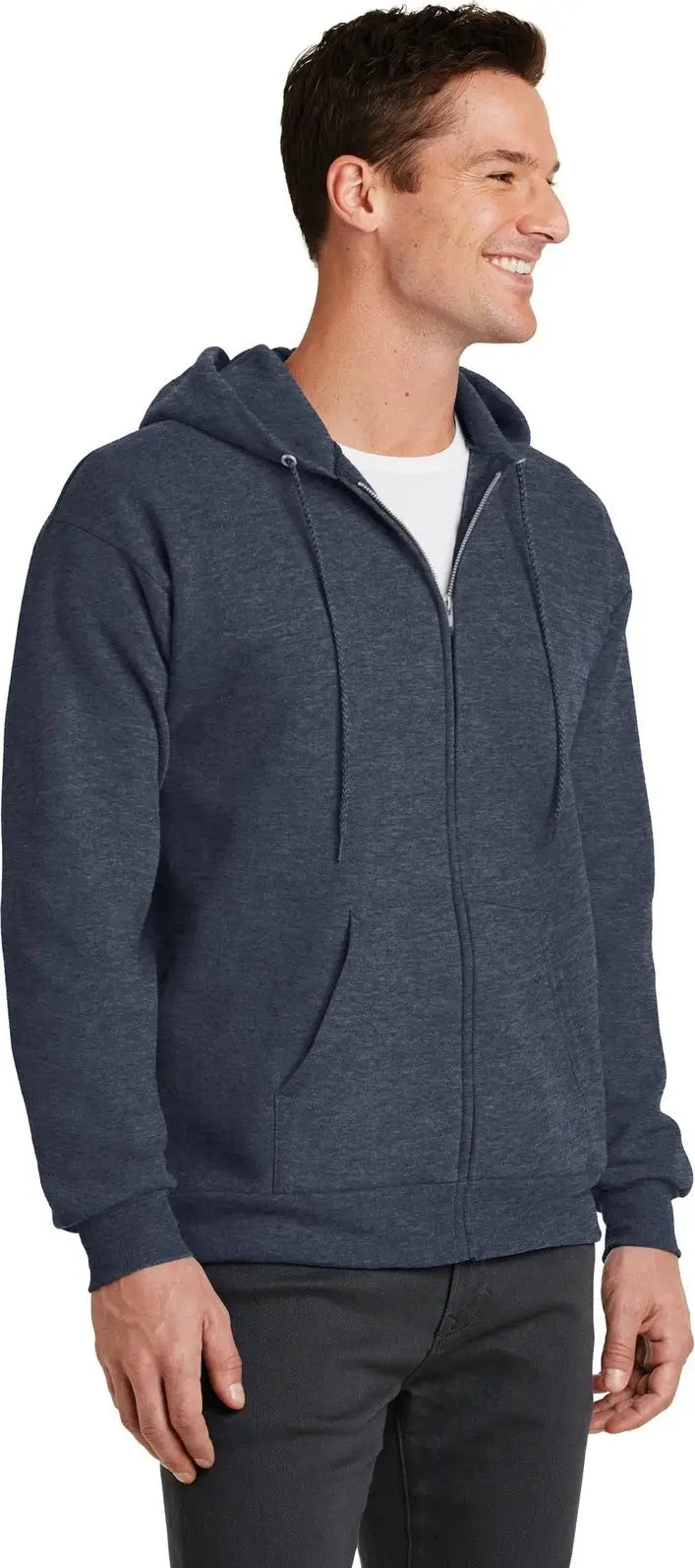 Port & Company Pc78zh co Core Fleece Full-zip Hooded Sweatshirt - Heather Navy