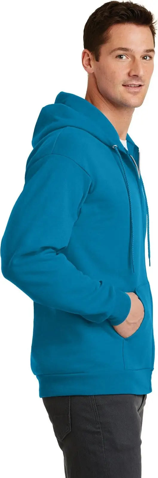 Port & Company Pc78zh co Core Fleece Full-zip Hooded Sweatshirt - Neon Blue