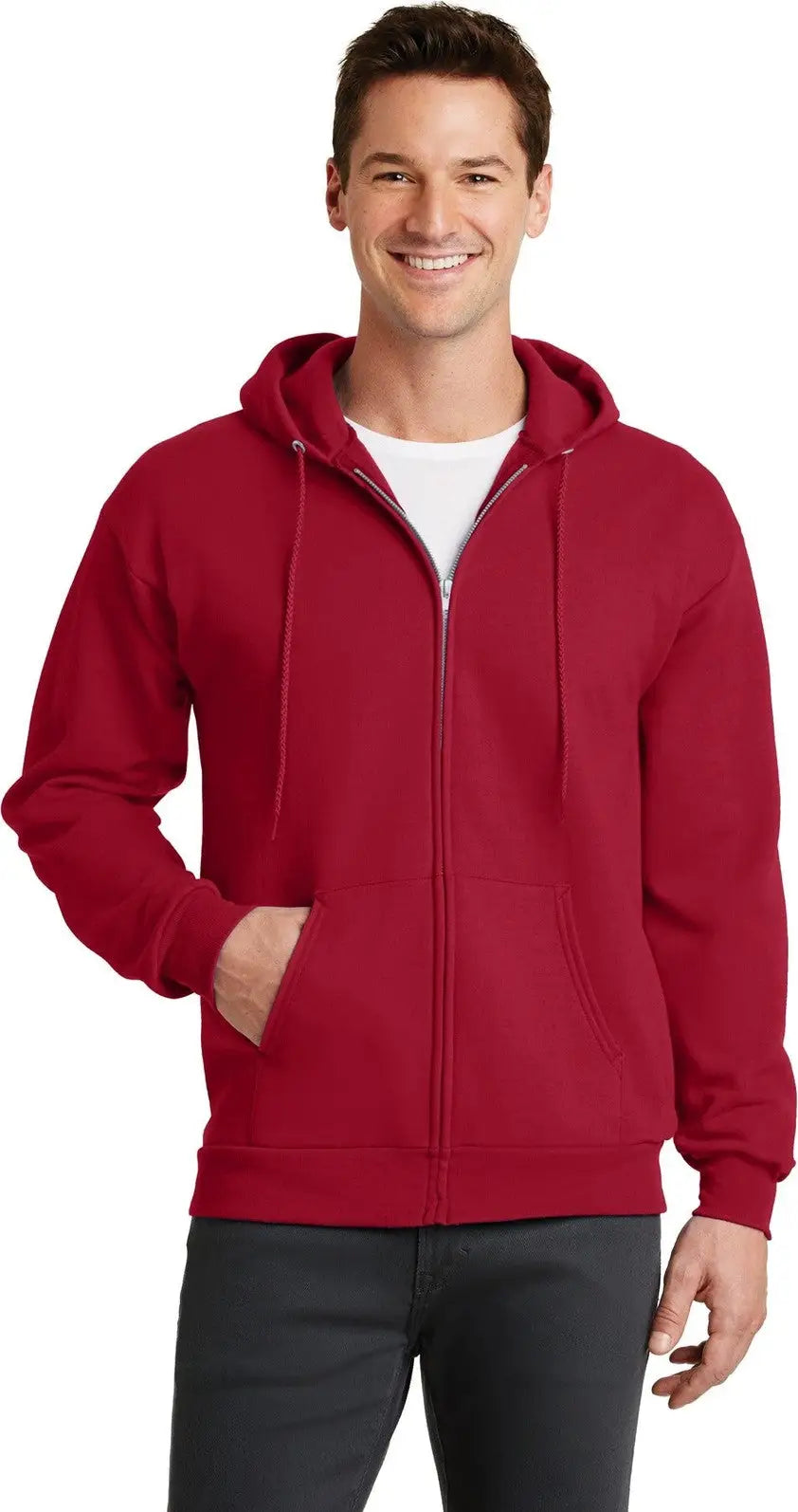 Port & Company Pc78zh co Core Fleece Full-zip Hooded Sweatshirt - Red - Adult s