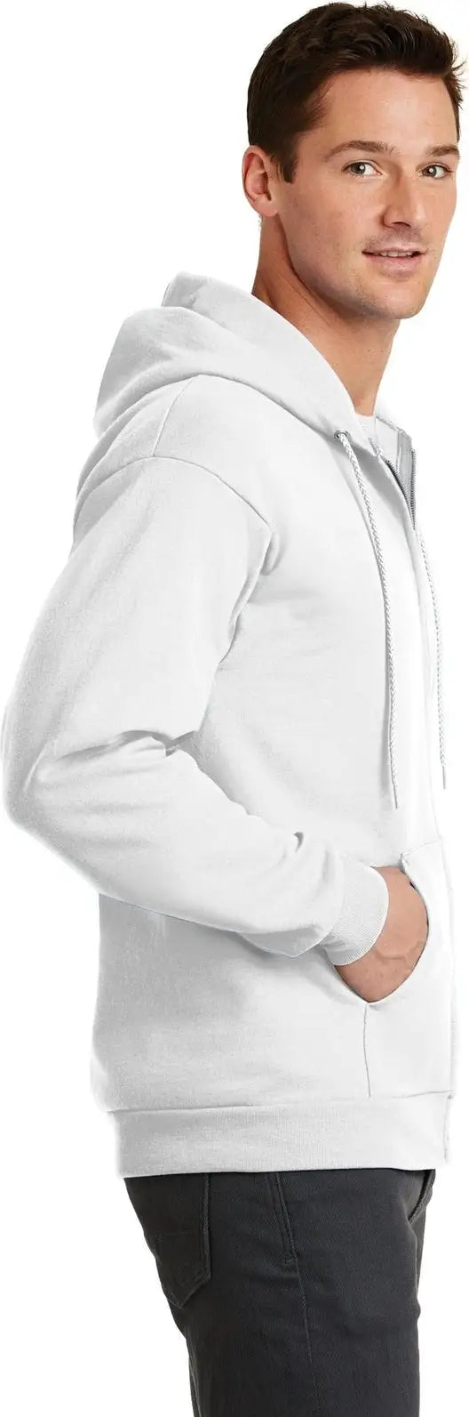 Port & Company Pc78zh co Core Fleece Full-zip Hooded Sweatshirt - White