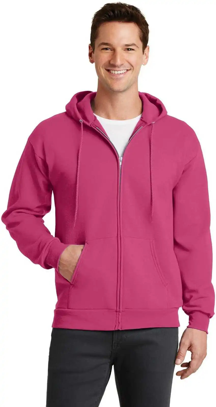 Port &amp; Company Pc78zh Core Fleece Full Zip Hooded Sweatshirt Sangria