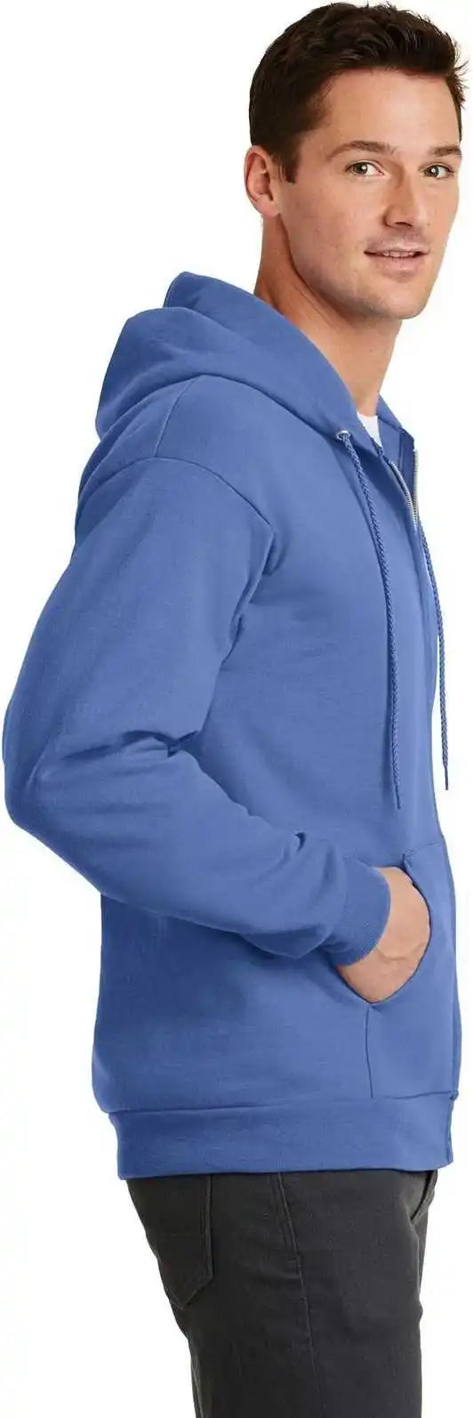 Port &amp; Company Pc78zh Core Fleece Full Zip Hooded Sweatshirt Carolina Blue