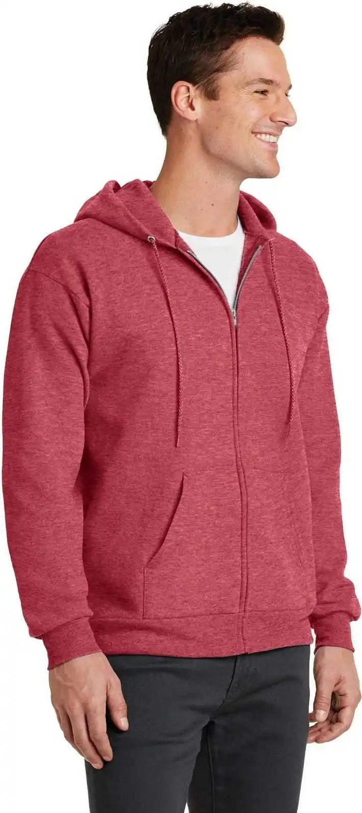 Port &amp; Company Pc78zh Core Fleece Full Zip Hooded Sweatshirt Heather Red