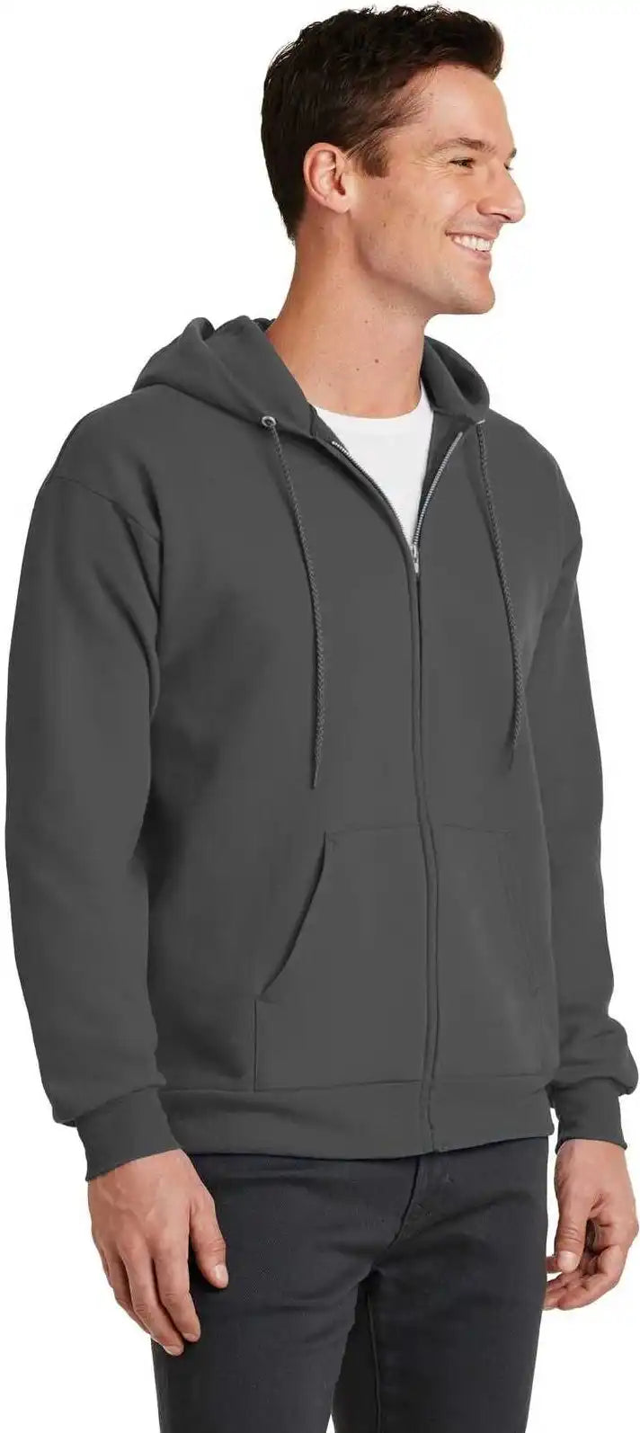 Port &amp; Company Pc78zh Core Fleece Full Zip Hooded Sweatshirt Charcoal