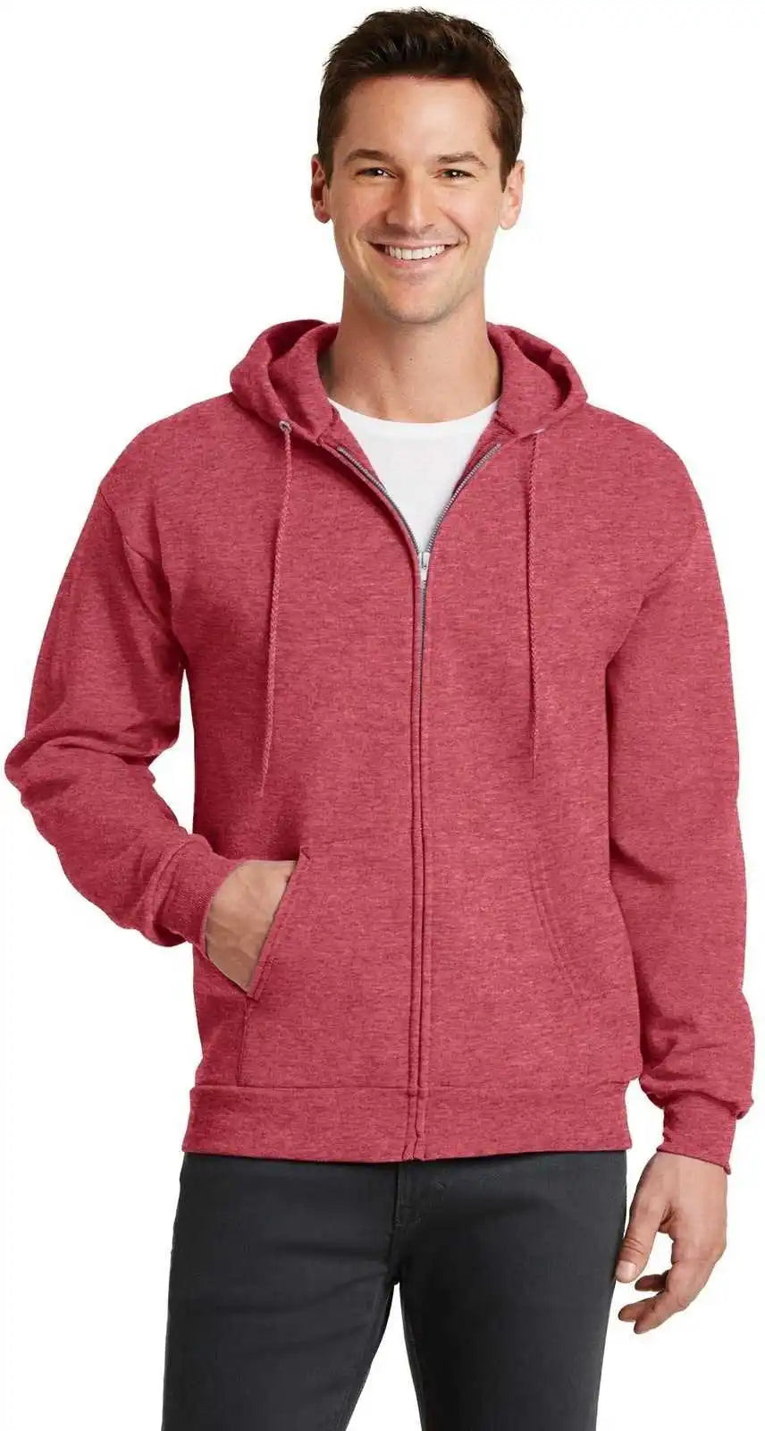 Port &amp; Company Pc78zh Core Fleece Full Zip Hooded Sweatshirt Heather Red