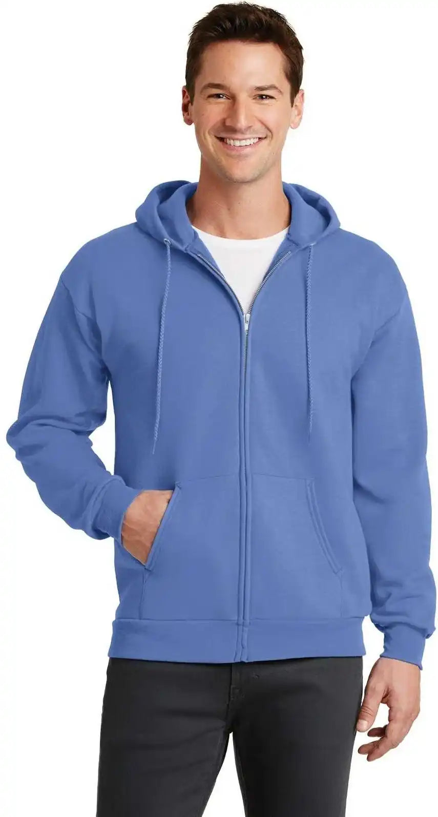 Port &amp; Company Pc78zh Core Fleece Full Zip Hooded Sweatshirt Carolina Blue