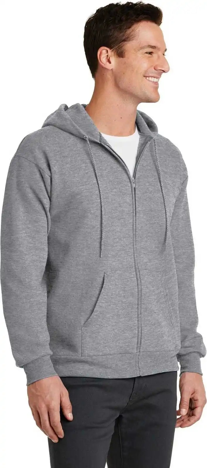 Port &amp; Company Pc78zh Core Fleece Full Zip Hooded Sweatshirt Athletic Heather