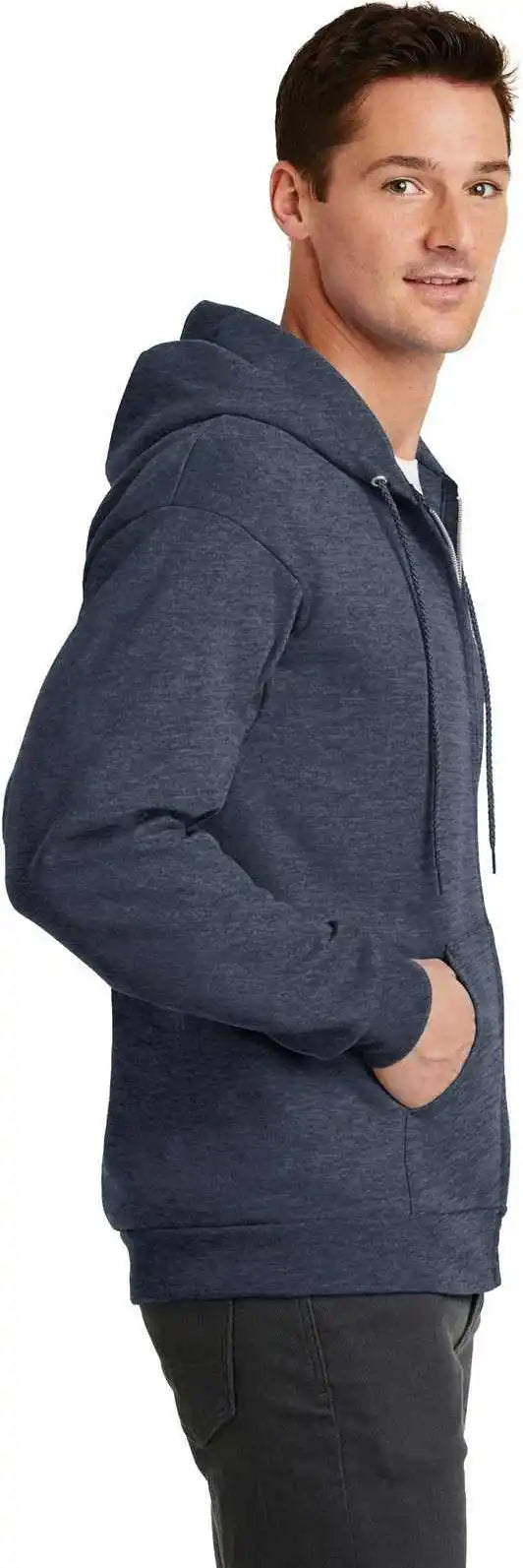 Port & Company Pc78zh Core Fleece Full-zip Hooded Sweatshirt - Heather Navy