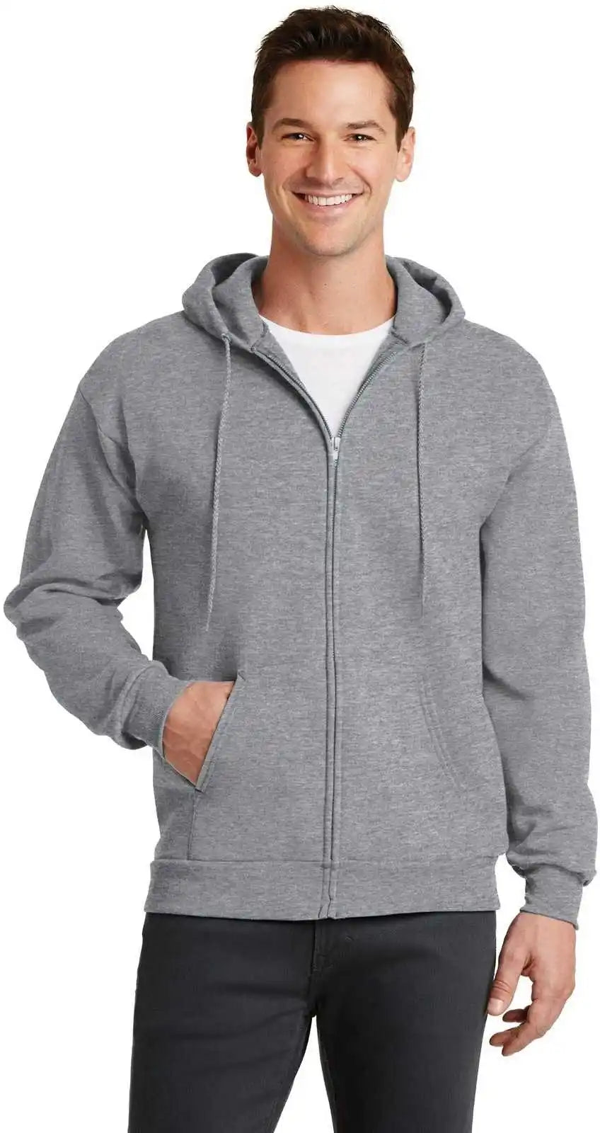 Port &amp; Company Pc78zh Core Fleece Full Zip Hooded Sweatshirt Athletic Heather