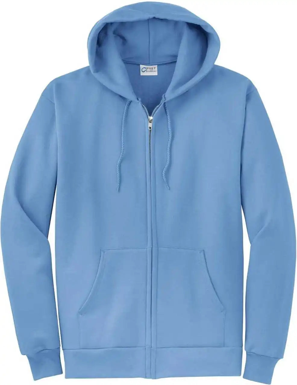 Port &amp; Company Pc78zh Core Fleece Full Zip Hooded Sweatshirt Carolina Blue