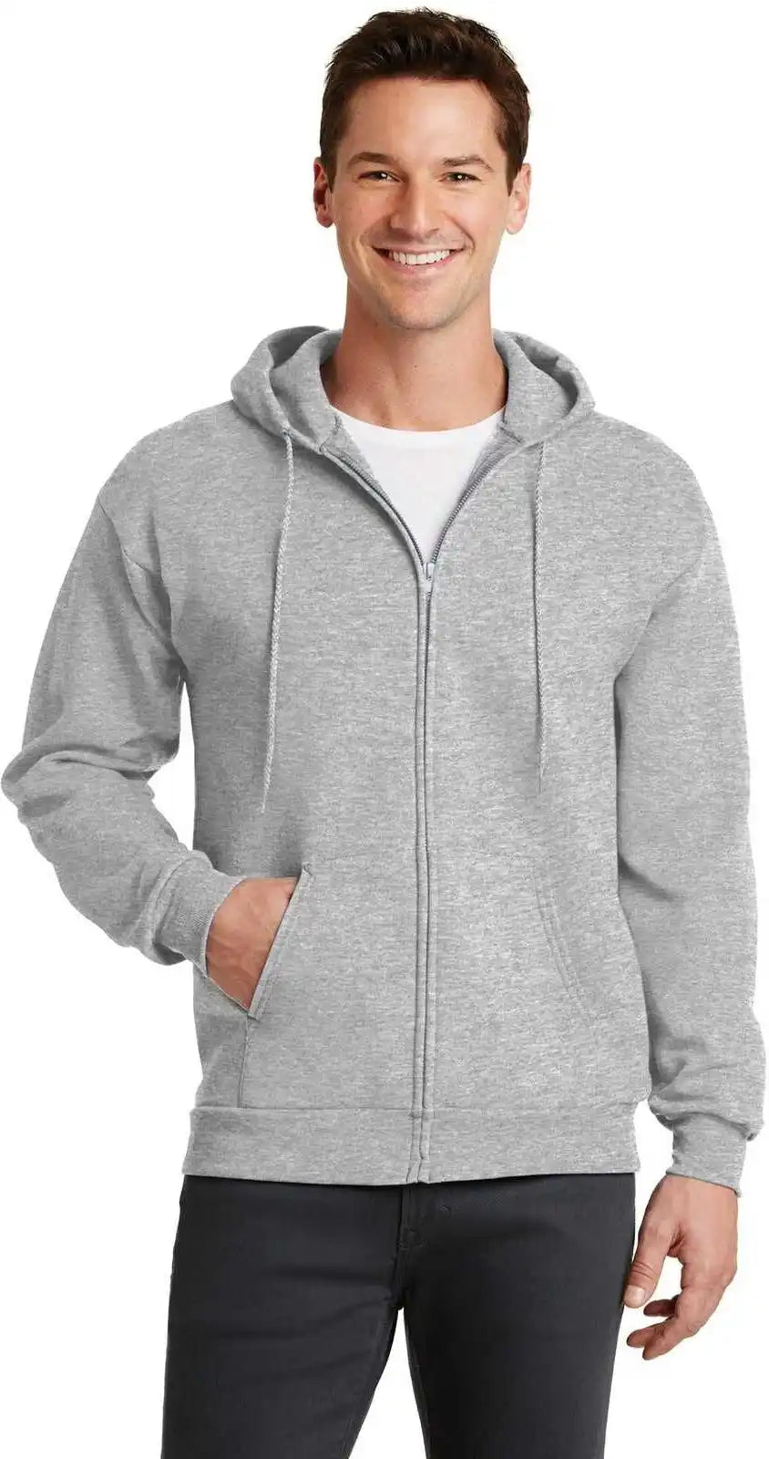 Port & Company Pc78zh Core Fleece Full-zip Hooded Sweatshirt - Ash