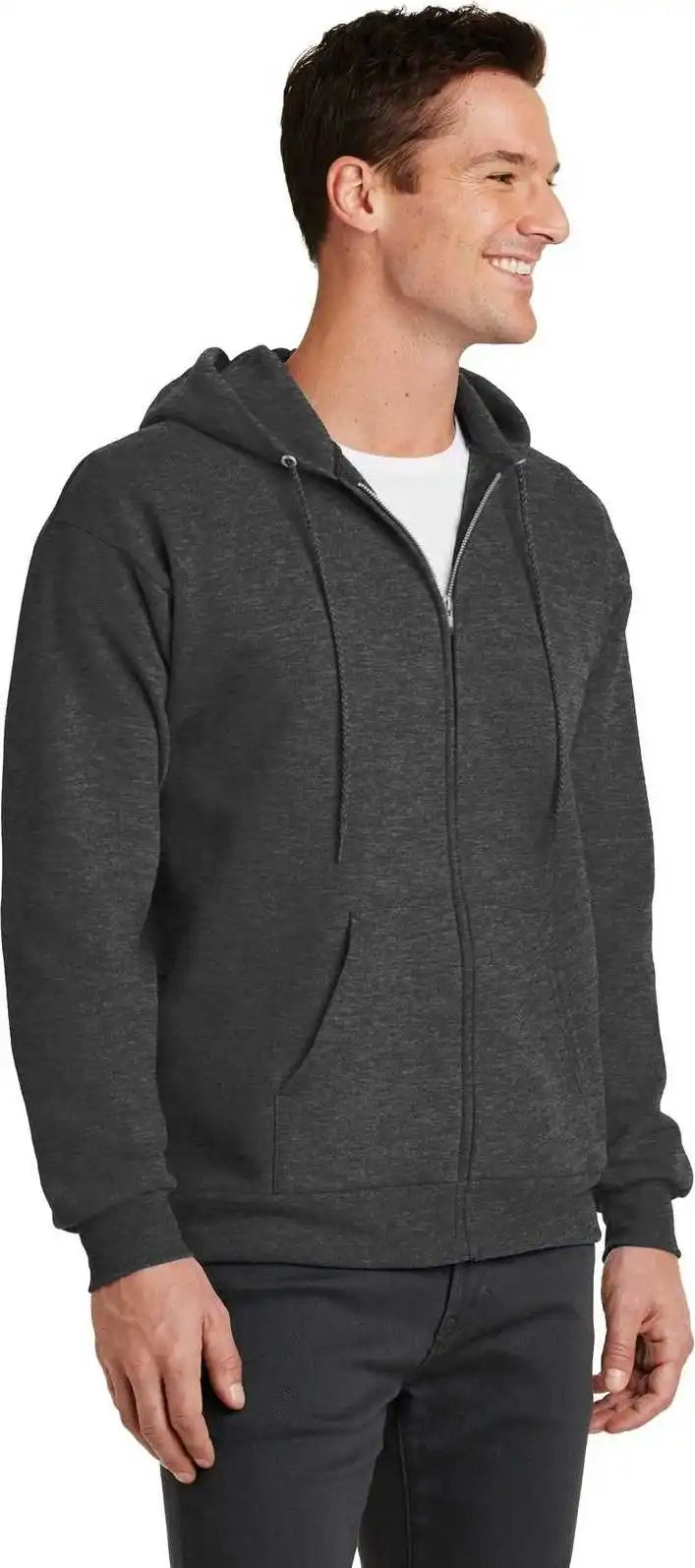 Port &amp; Company Pc78zh Core Fleece Full Zip Hooded Sweatshirt Dark Heather Gray