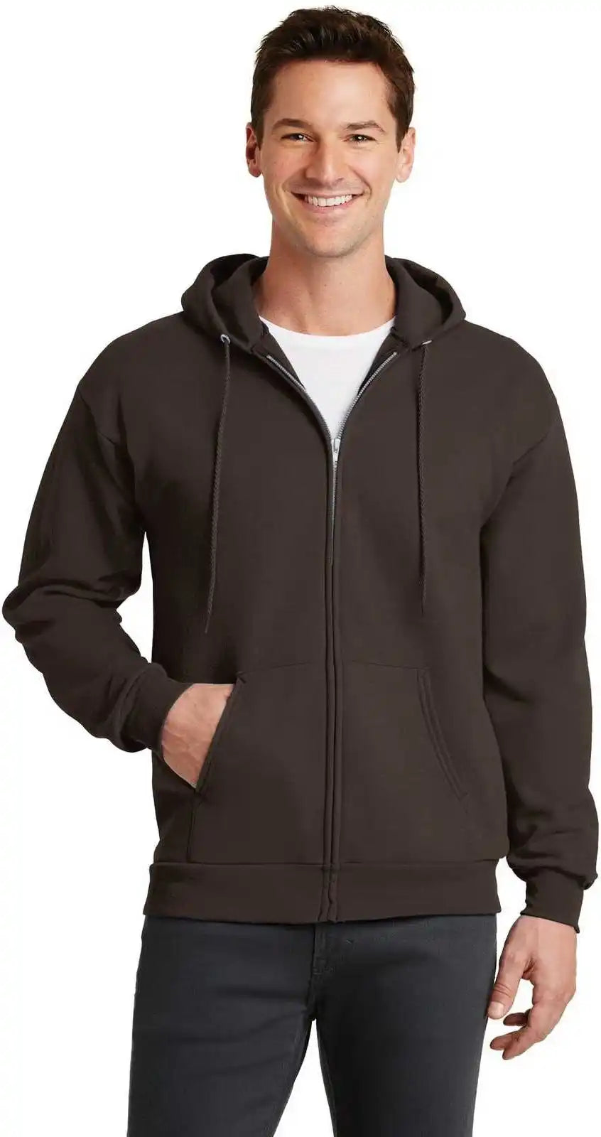 Port &amp; Company Pc78zh Core Fleece Full Zip Hooded Sweatshirt Dark Chocolate Brown