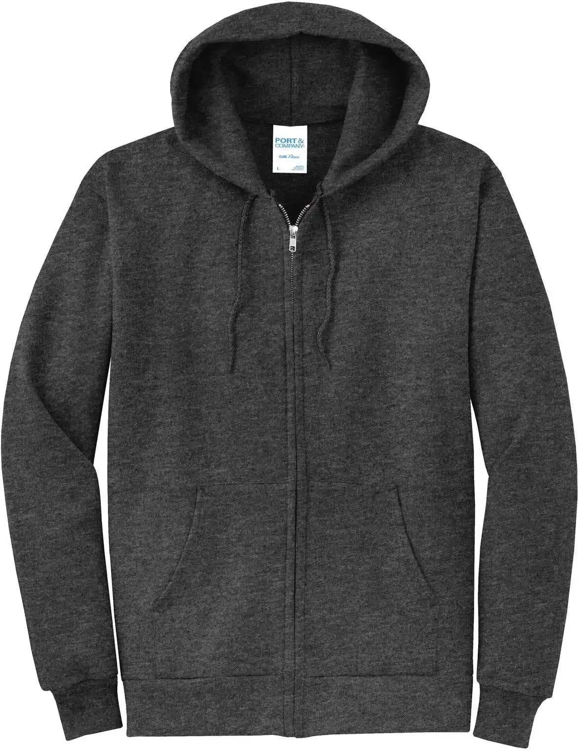 Port &amp; Company Pc78zh Core Fleece Full Zip Hooded Sweatshirt Dark Heather Gray