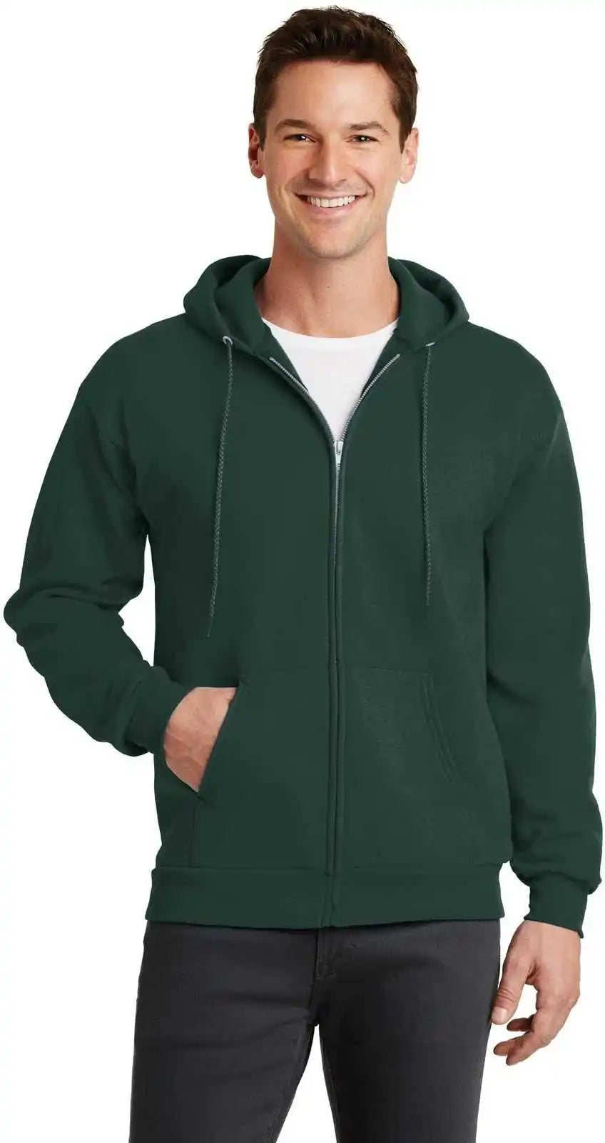 Port & Company Pc78zh Core Fleece Full Zip Hooded Sweatshirt Dark Green