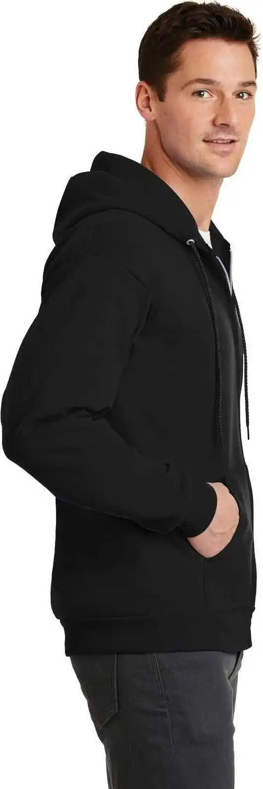 Port &amp; Company Pc78zh Core Fleece Full Zip Hooded Sweatshirt Jet Black
