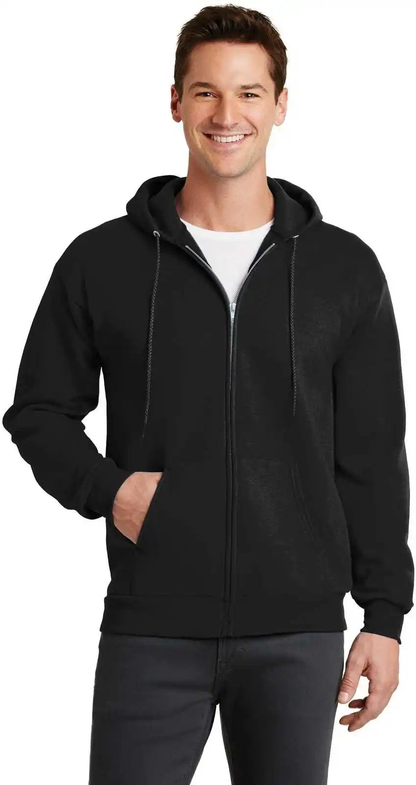 Port & Company Pc78zh Core Fleece Full-zip Hooded Sweatshirt - Jet Black