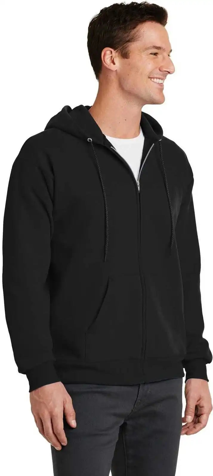Port &amp; Company Pc78zh Core Fleece Full Zip Hooded Sweatshirt Jet Black