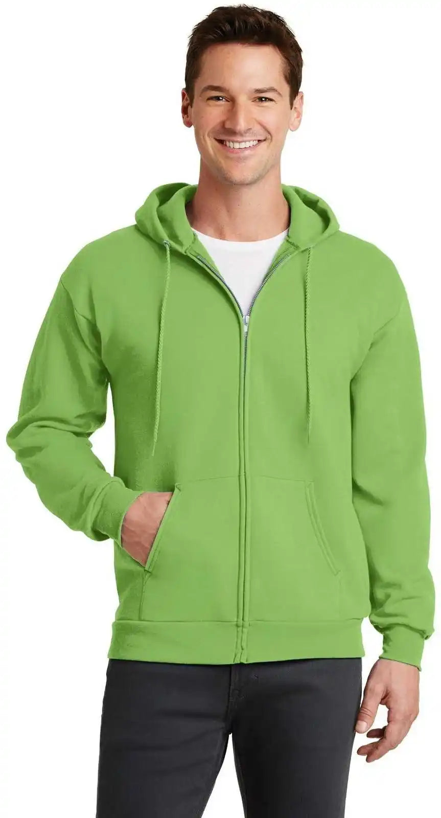 Port & Company Pc78zh Core Fleece Full-zip Hooded Sweatshirt - Lime