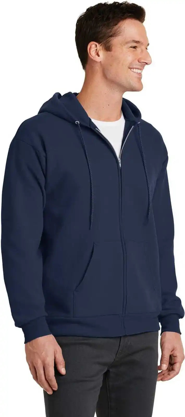 Port &amp; Company Pc78zh Core Fleece Full Zip Hooded Sweatshirt Navy