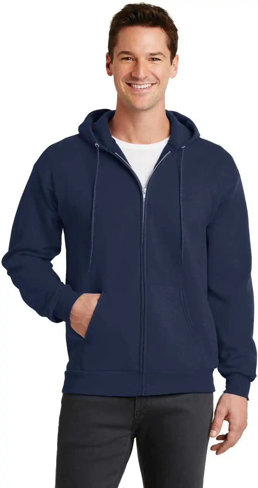 Port & Company Pc78zh Core Fleece Full Zip Hooded Sweatshirt Navy