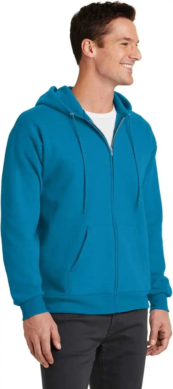 Port &amp; Company Pc78zh Core Fleece Full Zip Hooded Sweatshirt Neon Blue