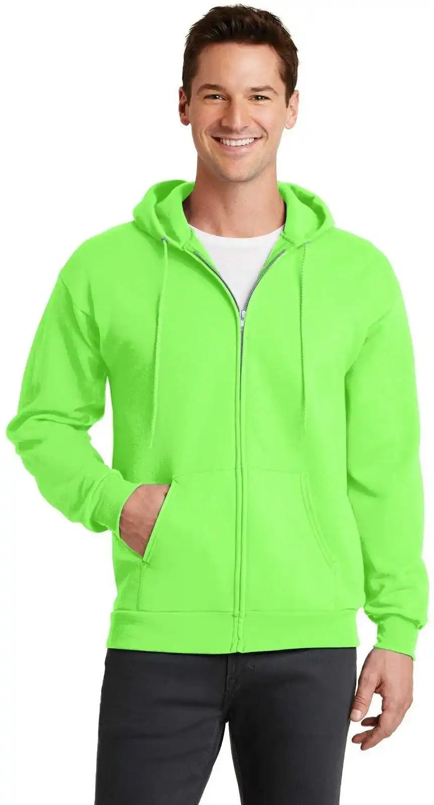 Port & Company Pc78zh Core Fleece Full-zip Hooded Sweatshirt - Neon Green