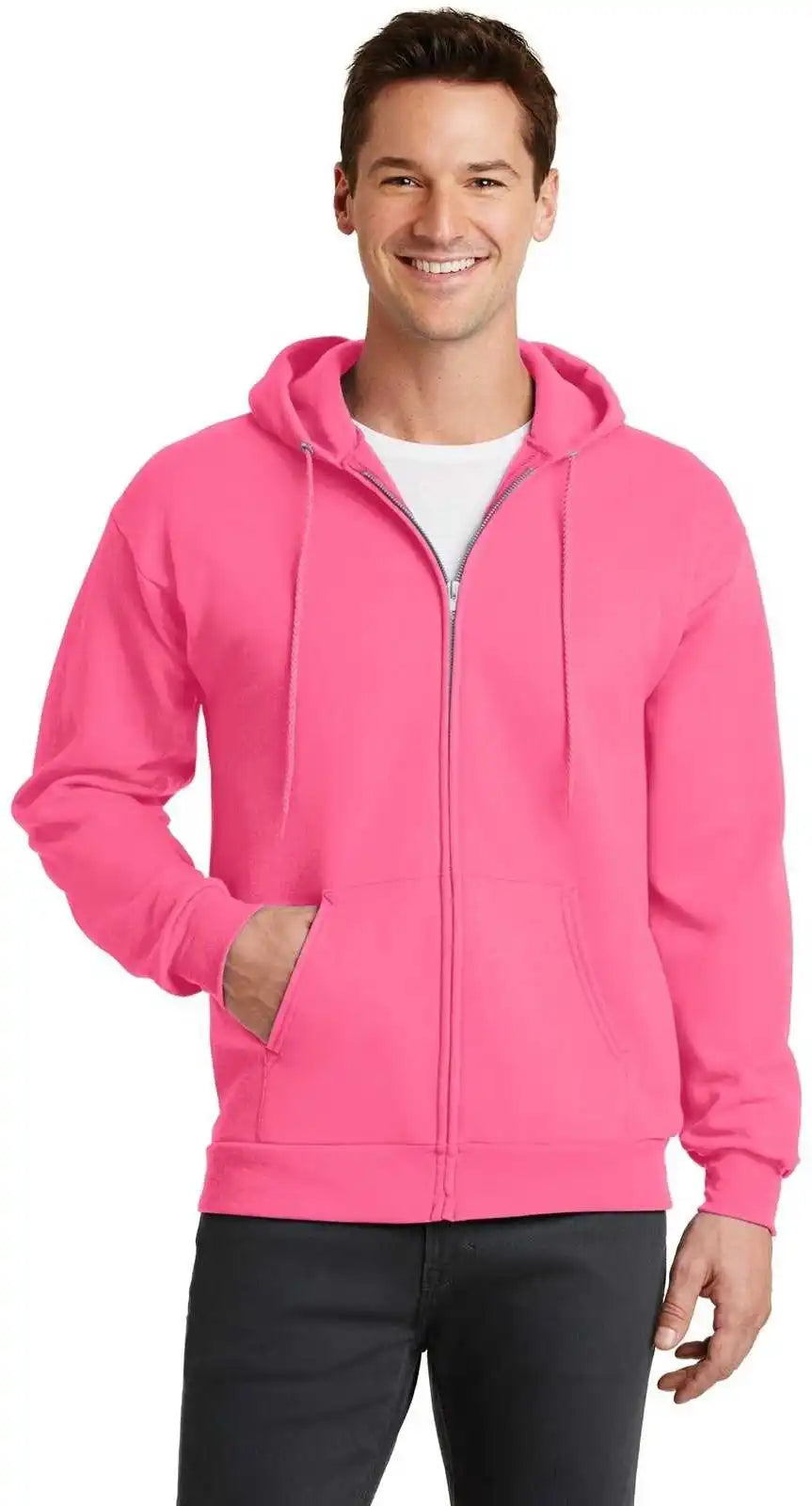 Port & Company Pc78zh Core Fleece Full Zip Hooded Sweatshirt Neon Pink