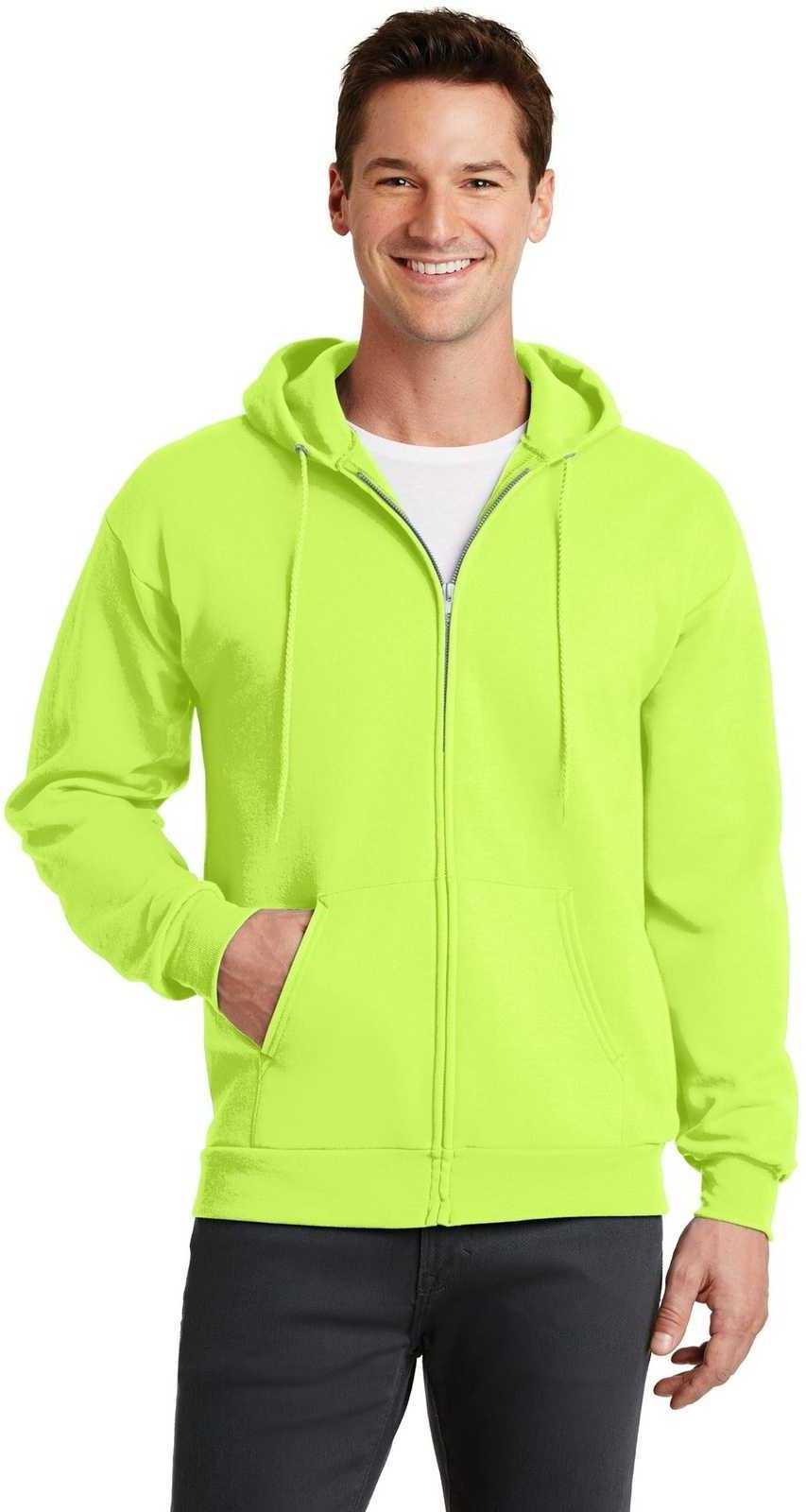 Port & Company Pc78zh Core Fleece Full-zip Hooded Sweatshirt - Neon Yellow