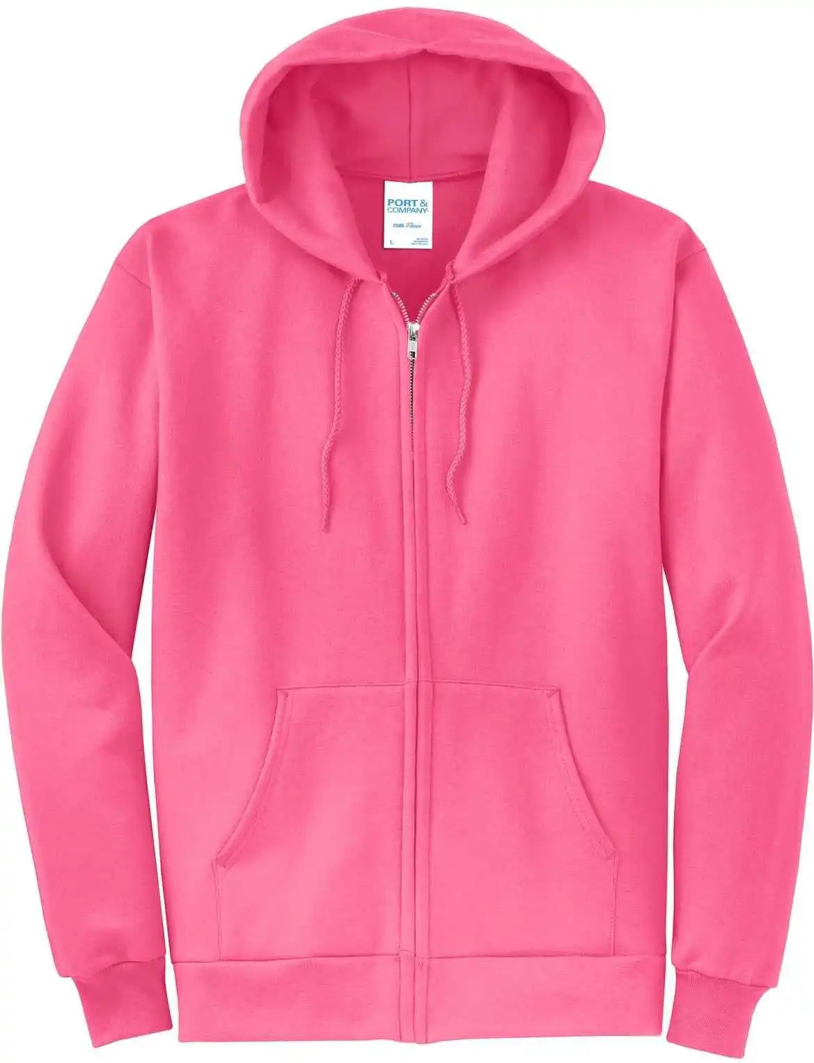 Port &amp; Company Pc78zh Core Fleece Full Zip Hooded Sweatshirt Neon Pink