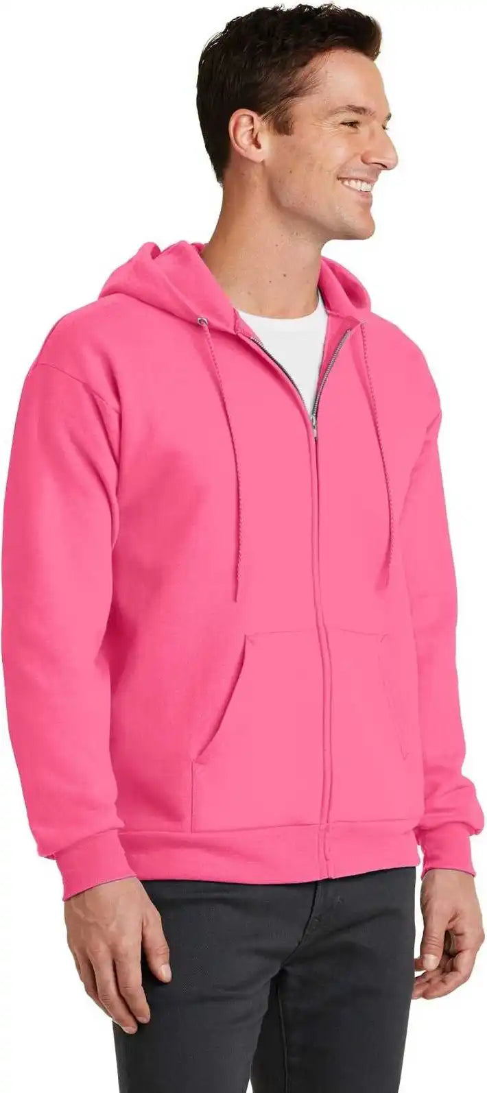Port &amp; Company Pc78zh Core Fleece Full Zip Hooded Sweatshirt Neon Pink