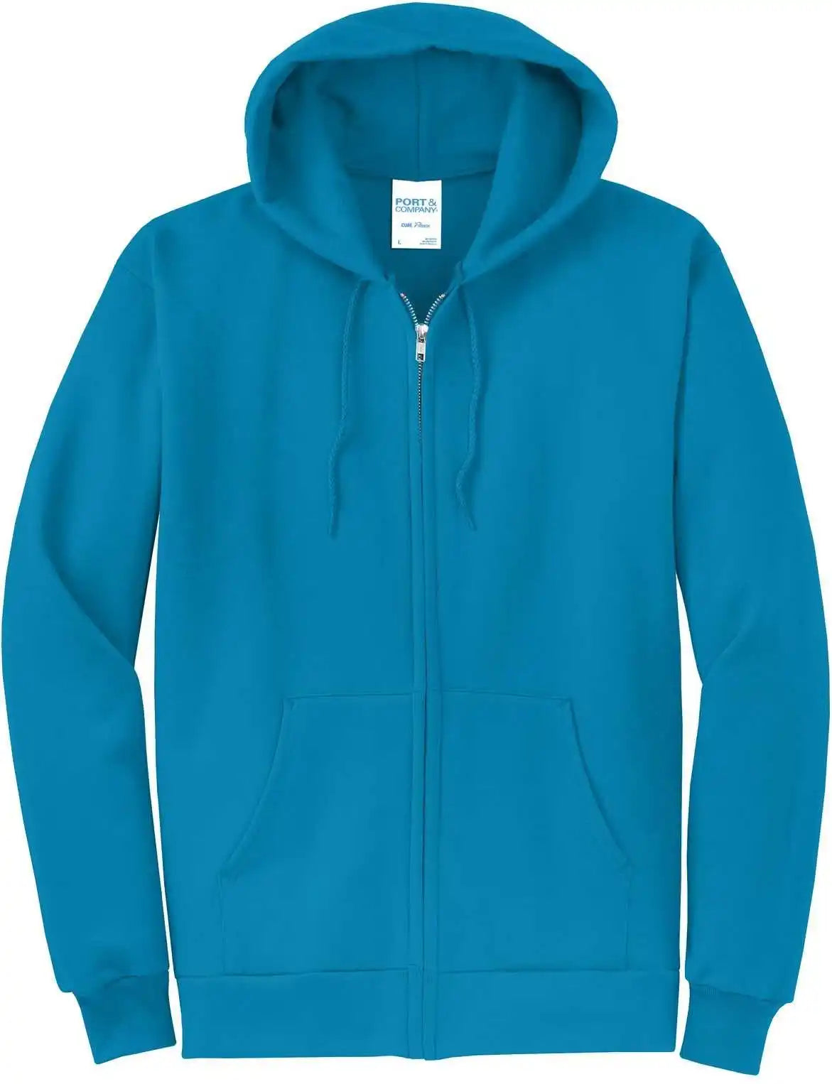 Port &amp; Company Pc78zh Core Fleece Full Zip Hooded Sweatshirt Neon Blue