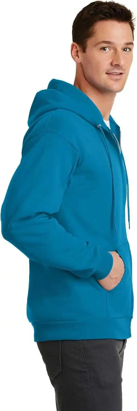 Port &amp; Company Pc78zh Core Fleece Full Zip Hooded Sweatshirt Neon Blue