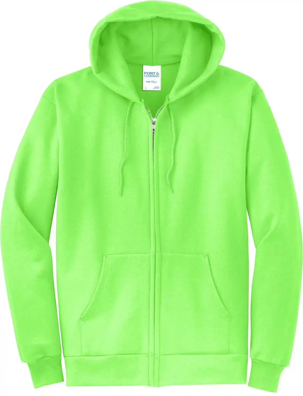 Port &amp; Company Pc78zh Core Fleece Full Zip Hooded Sweatshirt Neon Green