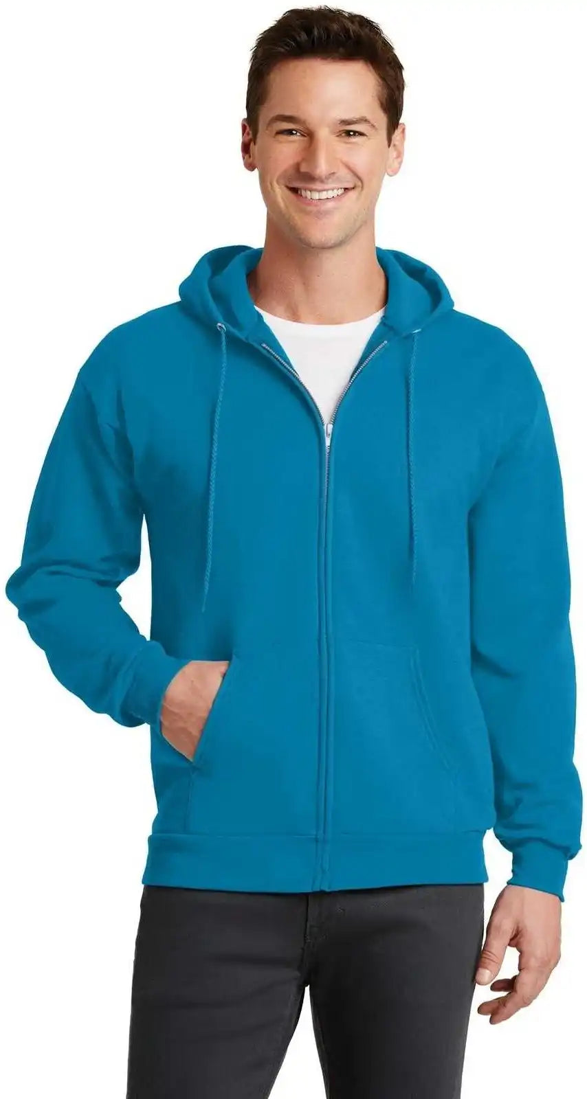 Port &amp; Company Pc78zh Core Fleece Full Zip Hooded Sweatshirt Neon Blue