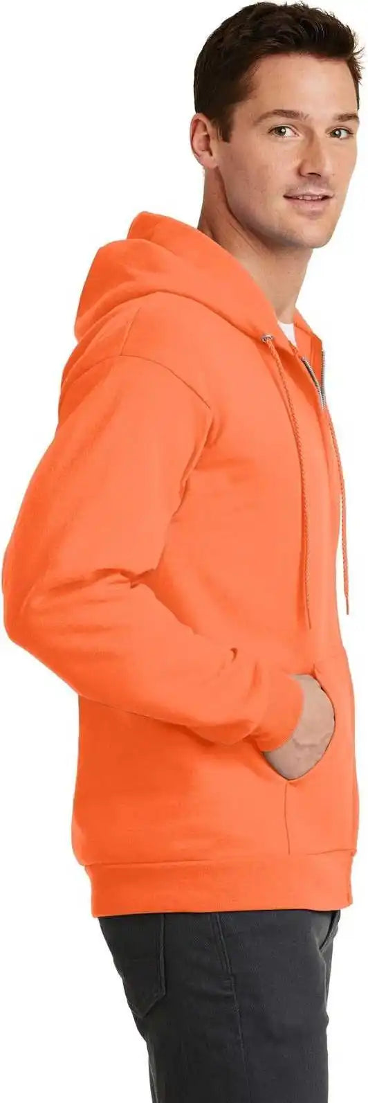 Port &amp; Company Pc78zh Core Fleece Full Zip Hooded Sweatshirt Neon Orange