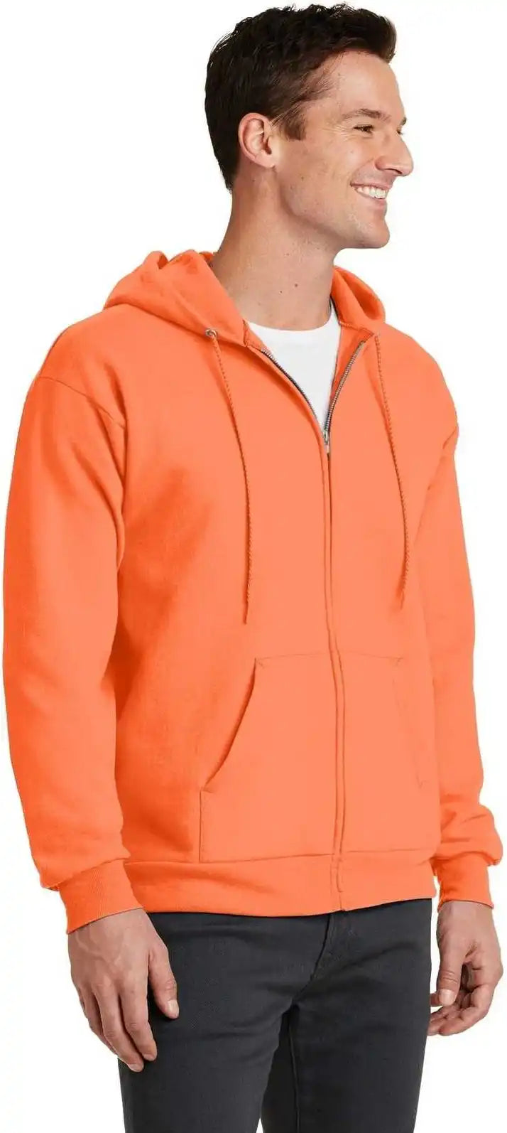 Port &amp; Company Pc78zh Core Fleece Full Zip Hooded Sweatshirt Neon Orange