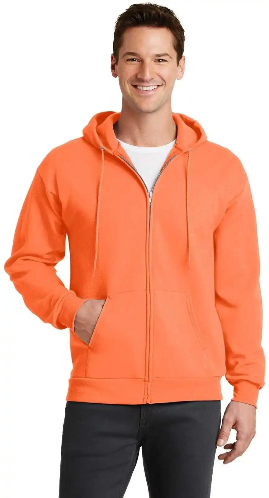 Port &amp; Company Pc78zh Core Fleece Full Zip Hooded Sweatshirt Neon Orange
