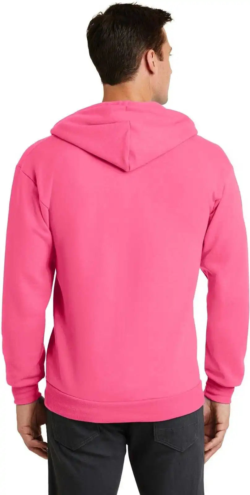 Port & Company Pc78zh Core Fleece Full Zip Hooded Sweatshirt Neon Pink