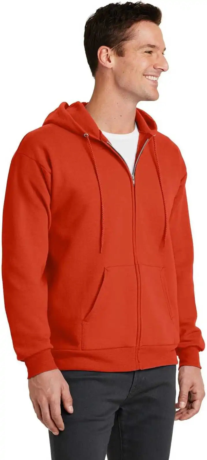 Port &amp; Company Pc78zh Core Fleece Full Zip Hooded Sweatshirt Orange
