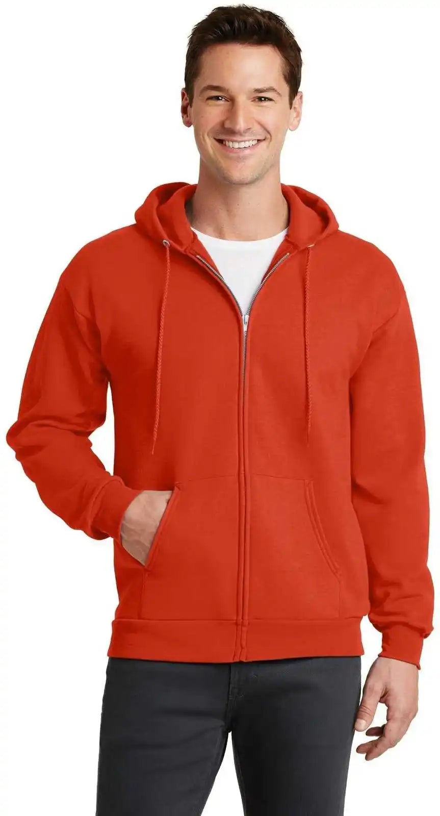 Port &amp; Company Pc78zh Core Fleece Full Zip Hooded Sweatshirt Orange