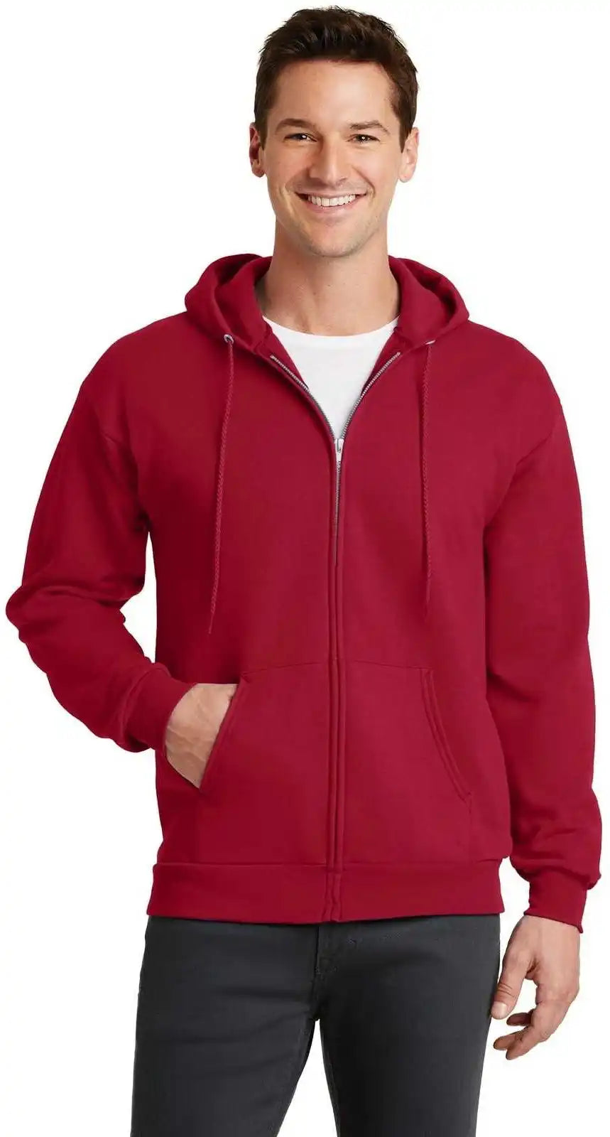 Port &amp; Company Pc78zh Core Fleece Full Zip Hooded Sweatshirt Red